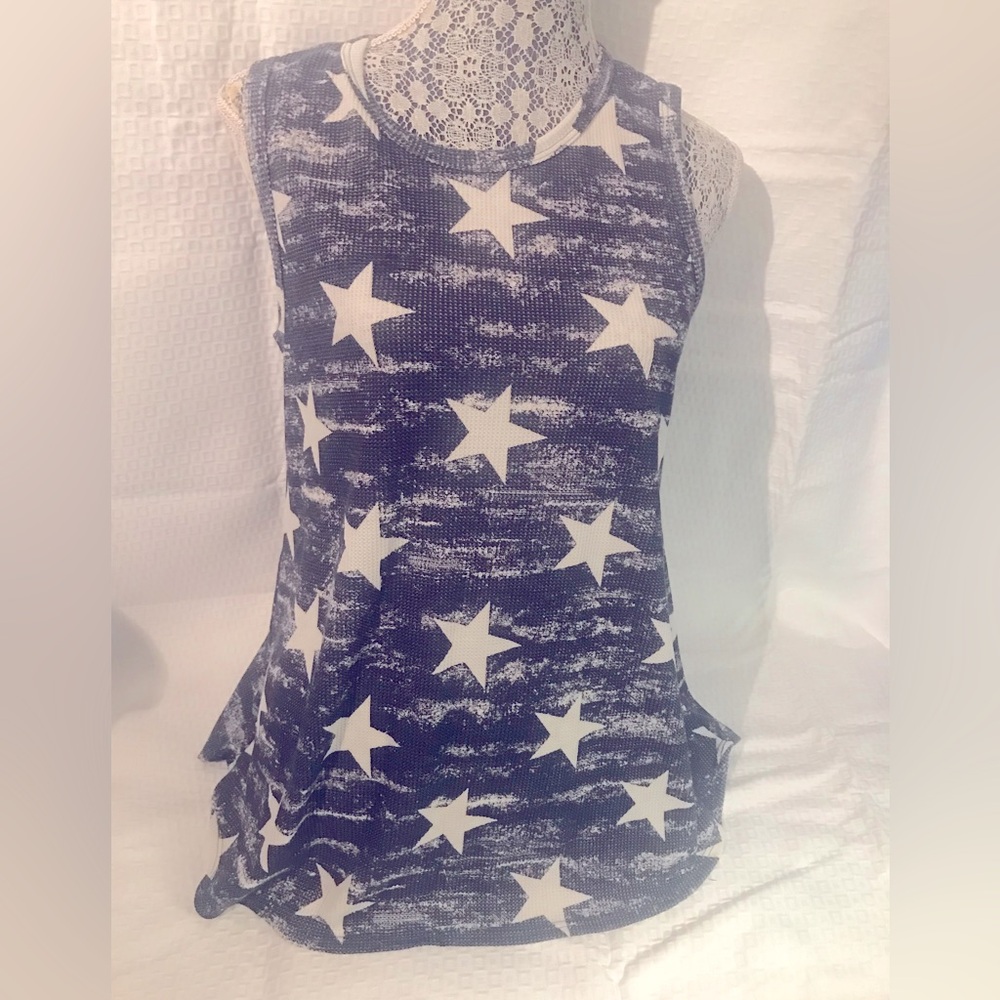 BOMBOM Women’s Star Print Blue & White Sleeveless TankTop Size Large